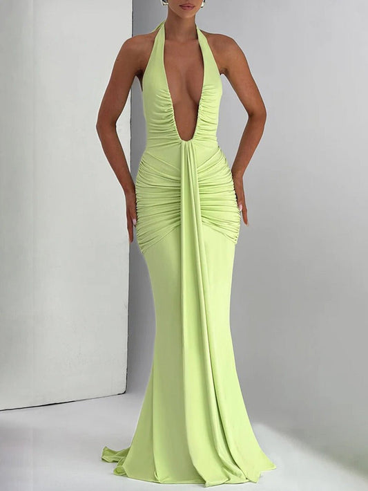 Liana Deep-V Halter Maxi Dress