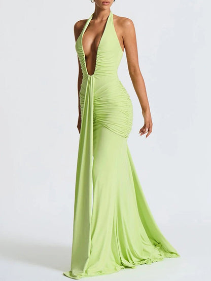 Liana Deep-V Halter Maxi Dress