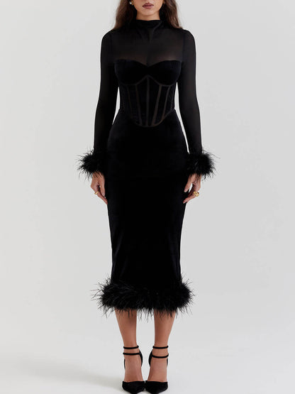 Elegance in Velvet Black Velvet Midi Dress