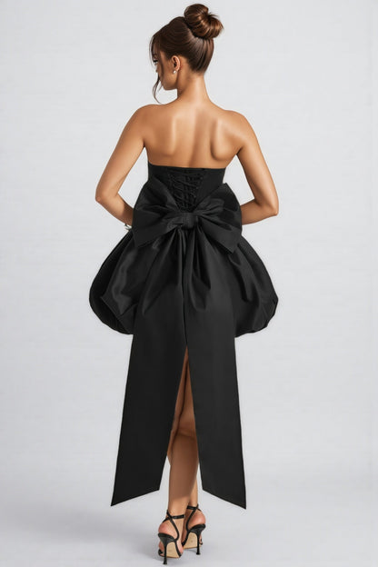 Zevpt Black Bow Halter Lantern Mini Dress