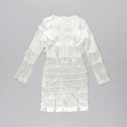 Louanne Deep V Layared Tassel Dress
