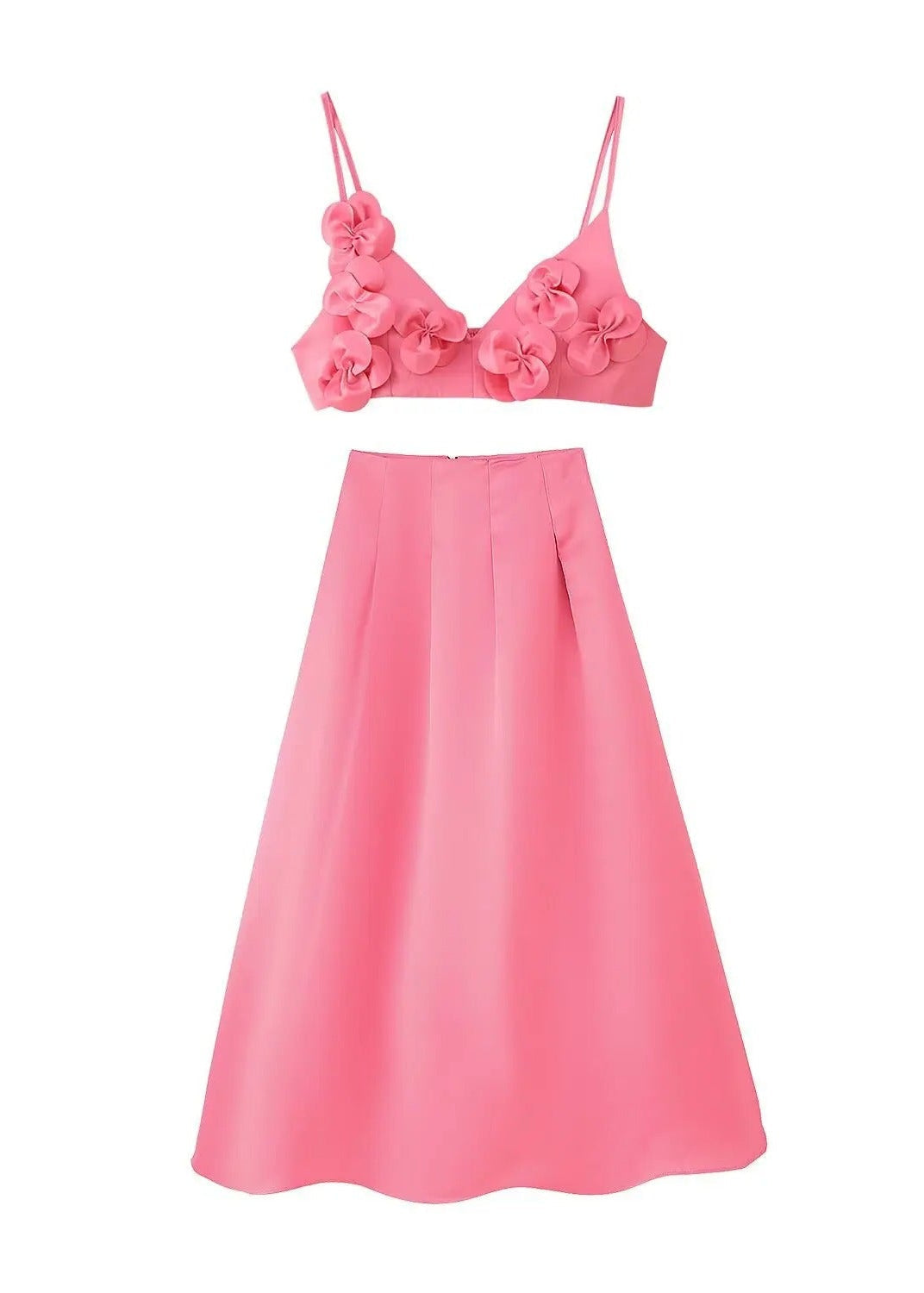 Coral Floral Two-Piece Set – Crop Top and Maxi Skirt Summer Outfit