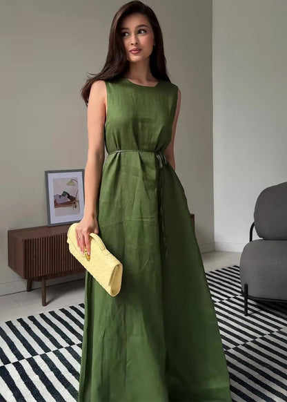 Rosaline Linen Maxi Dress – Sleeveless Tie Waist Summer Dress