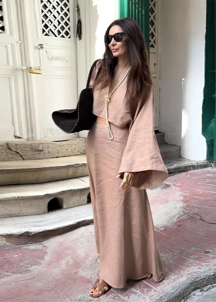 Luna Linen Two-Piece Set – Crop Top and Maxi Skirt Outfit