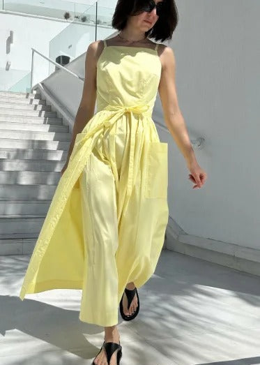 Skyline Tie-Waist Midi Dress – Sleeveless Pocket Summer Dress