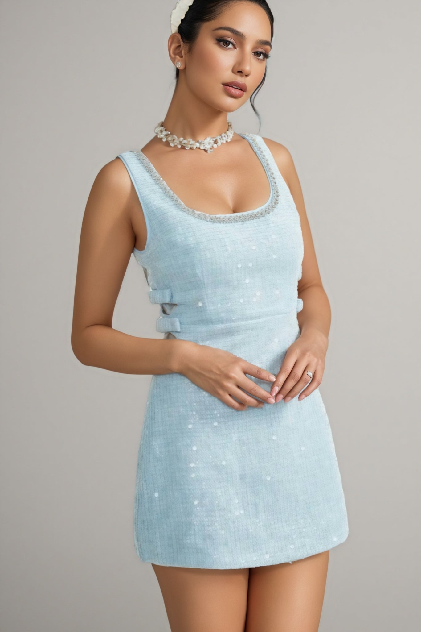 Haka Blue Tweed Sequin Mini Dress