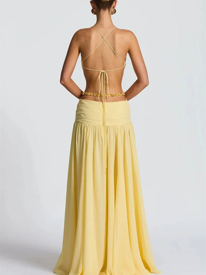 Marina Deep V Buckle Maxi Dress