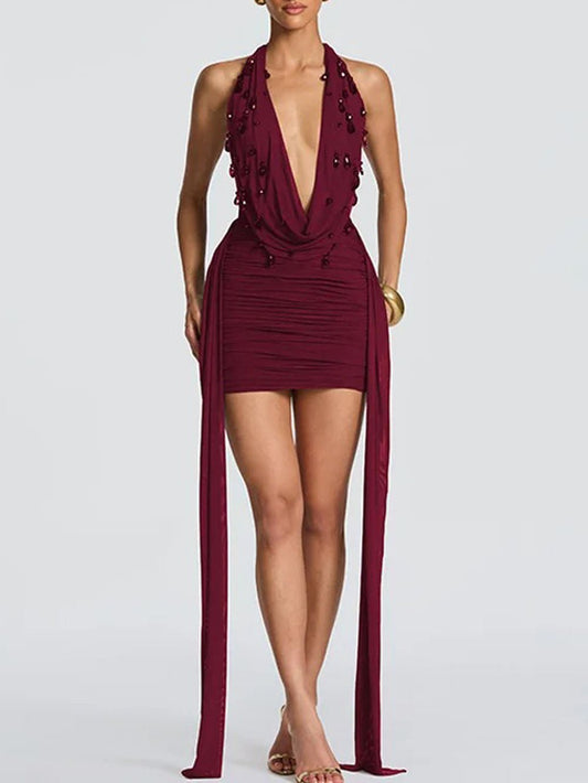Marina Halter Draped Mini Dress