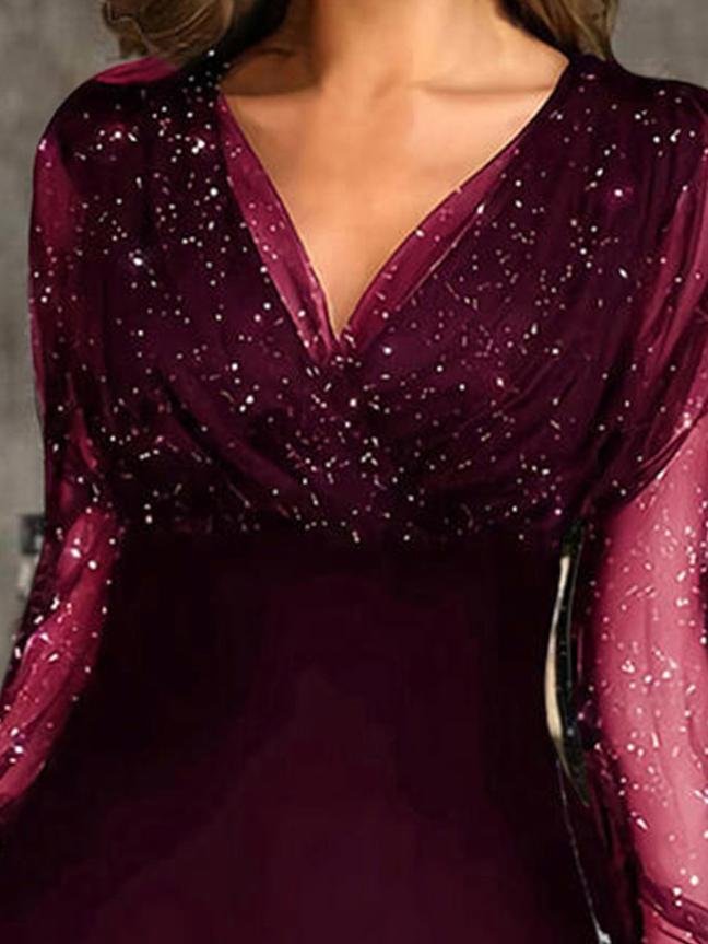 Mesh Stitching Tight fit Irregular V Neck Dress Women