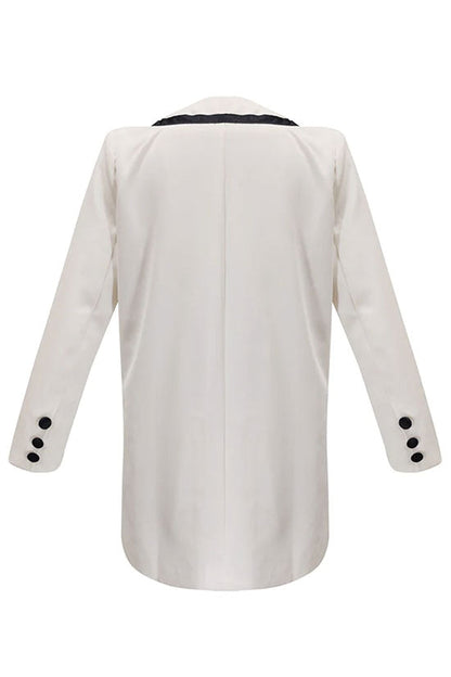 Oversized Contrast Label Long Sleeve Double Breasted Blazer Mini Dress - White