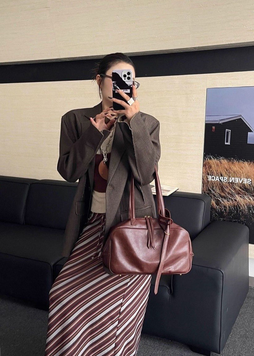 Mocha Leather Shoulder Bag
