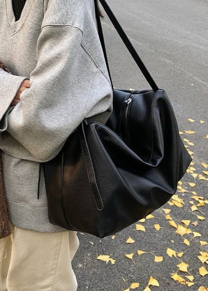 Large Soft Shoulder Bag – Women’s Black PU Leather Hobo Tote