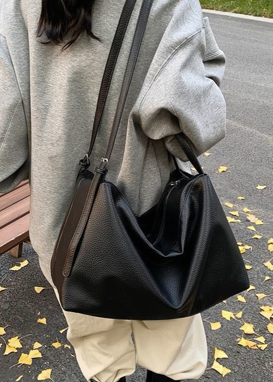 Large Soft Shoulder Bag – Women’s Black PU Leather Hobo Tote