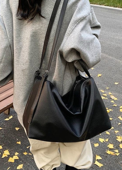 Large Soft Shoulder Bag – Women’s Black PU Leather Hobo Tote