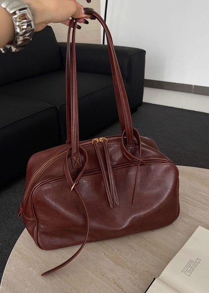 Mocha Leather Shoulder Bag