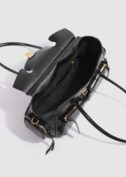 Vintage Brown Multi-Pocket Shoulder Bag – PU Leather Tote with Adjustable Strap