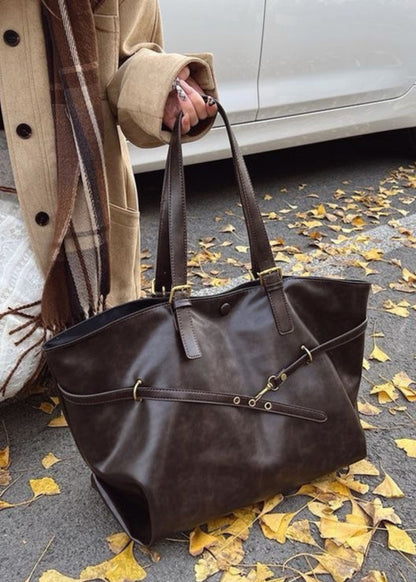 Oversized PU Leather Shoulder Tote – Women’s Large Brown Carryall Bag