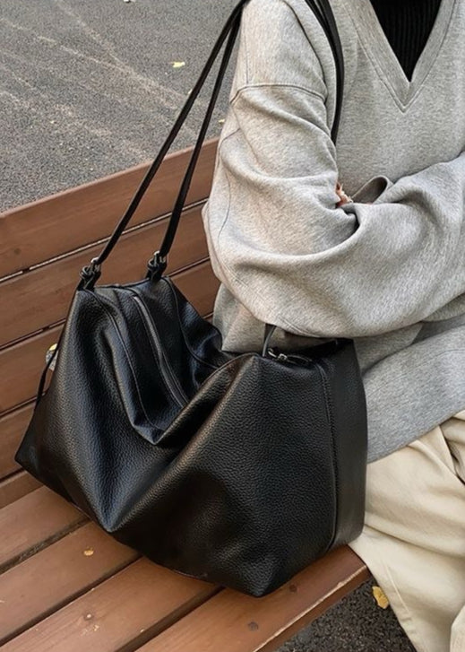 Large Soft Shoulder Bag – Women’s Black PU Leather Hobo Tote