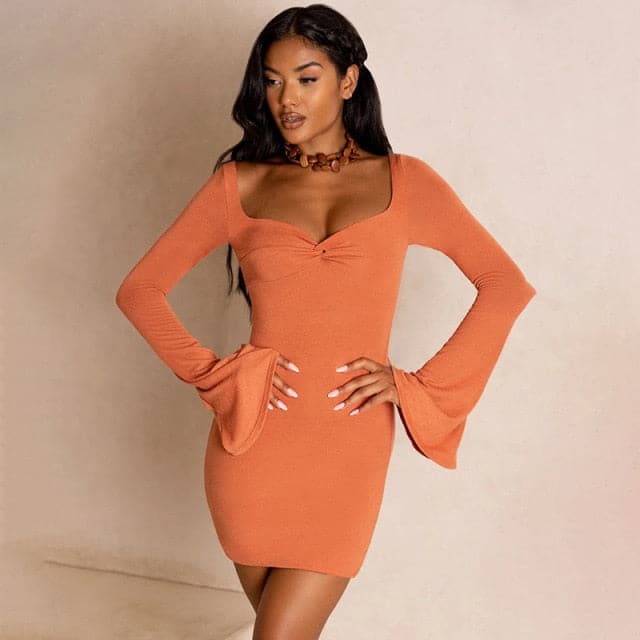 Flare Sleeve Bodycon V Neck Bandage Dress