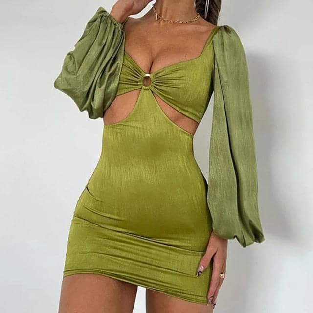 Flare Sleeve Bodycon V Neck Bandage Dress