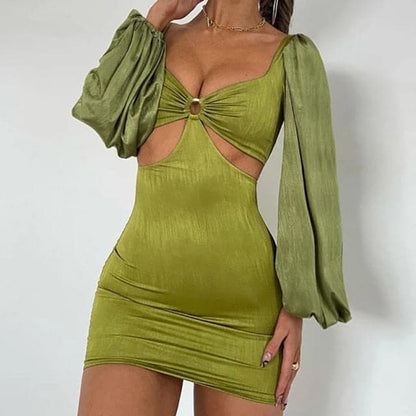 Flare Sleeve Bodycon V Neck Bandage Dress