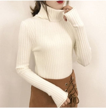 HighCollar Striped Knit Bottom Sweater
