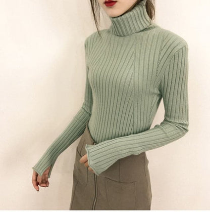 HighCollar Striped Knit Bottom Sweater