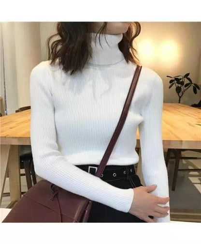 HighCollar Striped Knit Bottom Sweater