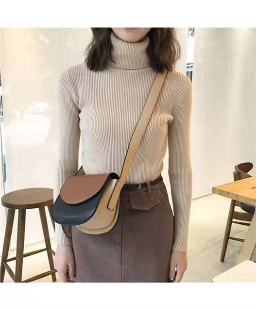 HighCollar Striped Knit Bottom Sweater