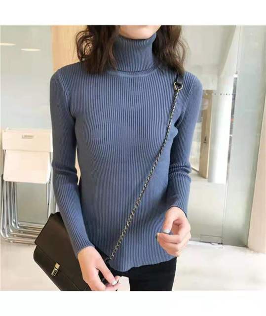 HighCollar Striped Knit Bottom Sweater