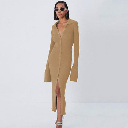 Knitted V Neck Dress Sweater
