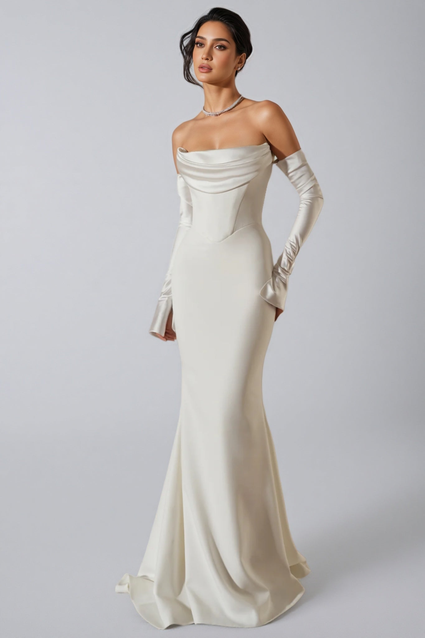 Scot White One Shoulder Long Sleeve Maxi Dress
