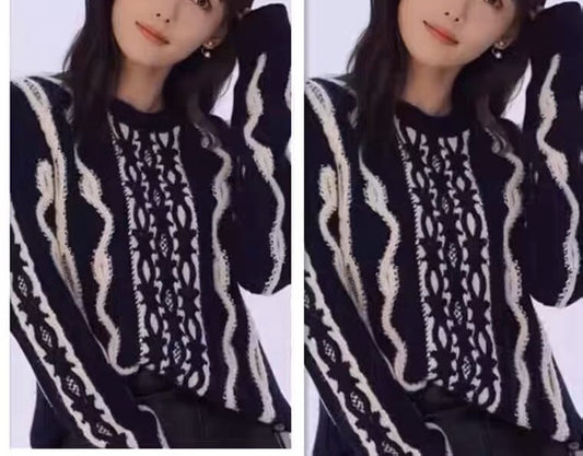 Contrast Stitch Cable Knit Sweater