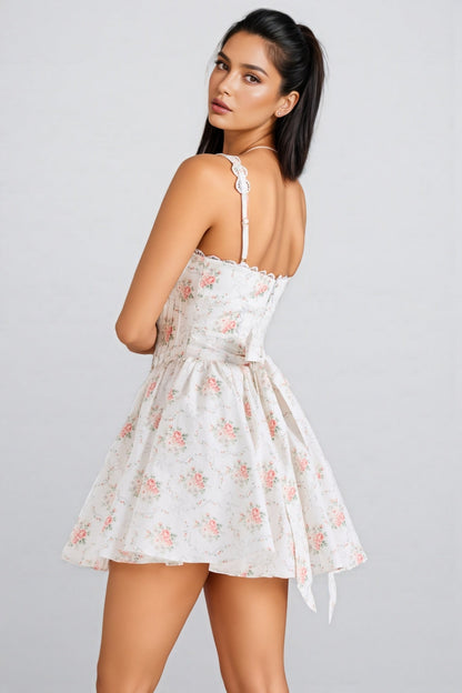 Zorat Rose Print Stretch Cotton Mini Dress