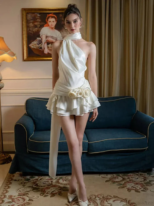 Satin 3D Flower Dress