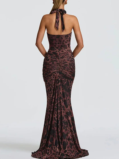 Serena Leopard Halter Maxi Dress