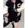 Toweling Embroidered Baggy Varsity Jacket