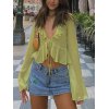 Sheer Mesh Ruffle Long Sleeve Crop Blouse