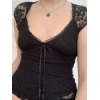 V Neck Tie Front Lace Blouse