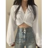Knotted Tie Strap Cropped Long Sleeve Blouse