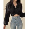 Knotted Tie Strap Cropped Long Sleeve Blouse