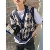 V Neck Button Front Argyle Sweater Vest