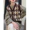 V Neck Button Front Argyle Sweater Vest