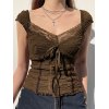 Lace Trim Crinkle Cropped Blouse