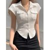 Front Pocket Buttoned Cropped Blouse