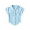 Front Pocket Buttoned Cropped Blouse