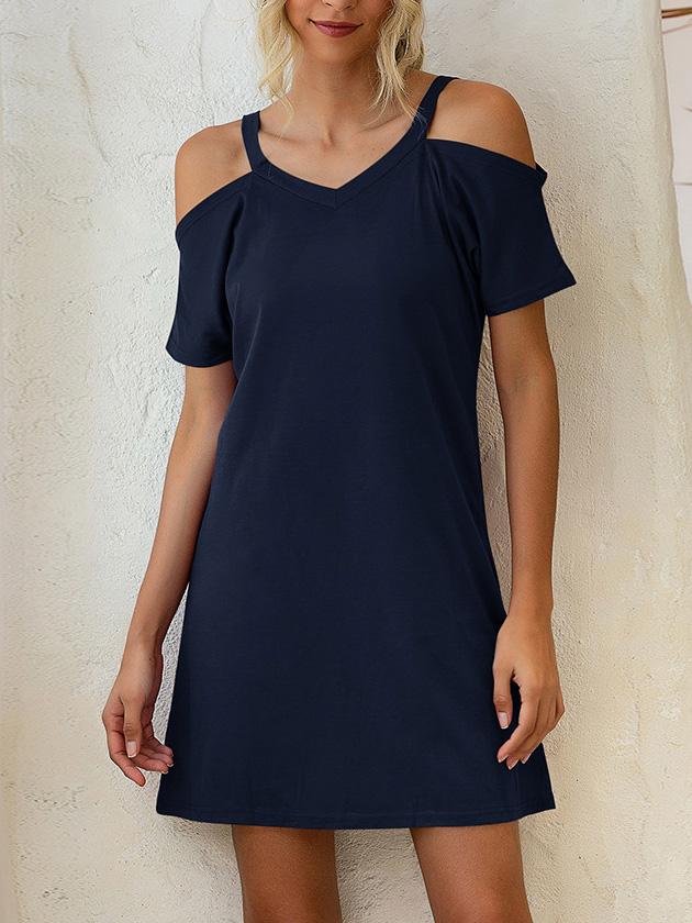 V Neck Off The Shoulder Short Sleeve Loose Dress