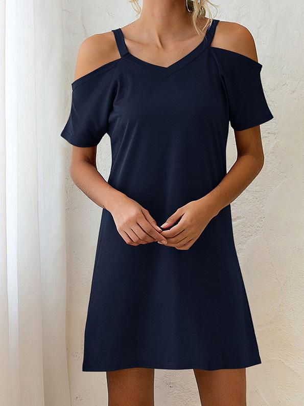 V Neck Off The Shoulder Short Sleeve Loose Dress