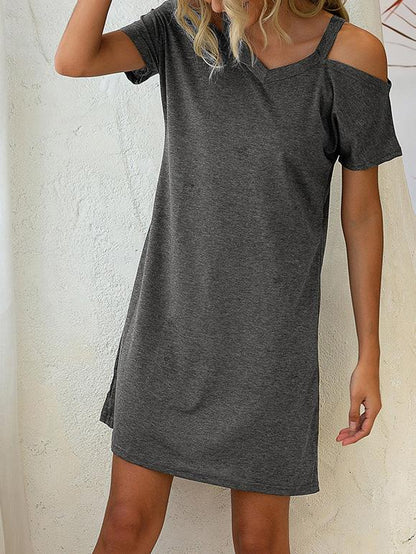 V Neck Off The Shoulder Short Sleeve Loose Dress