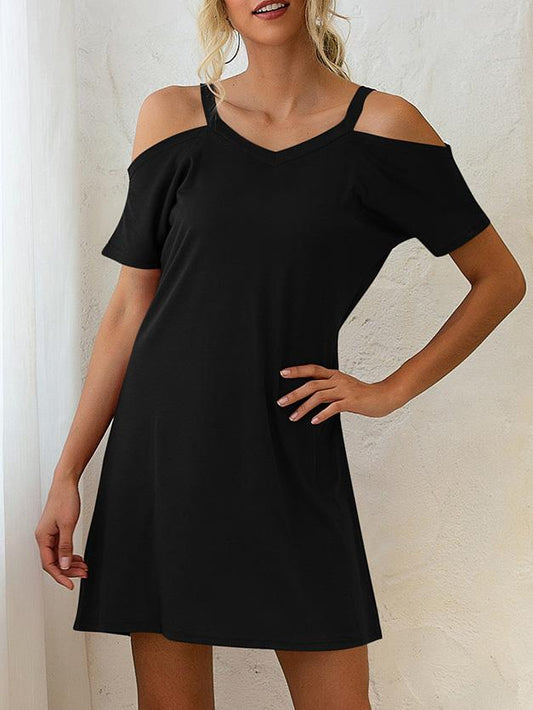 V Neck Off The Shoulder Short Sleeve Loose Dress